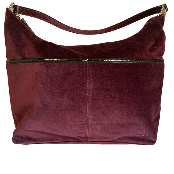 NWT Lauren Ralph Lauren Burgundy Velvet Hobo Bag Purse Handbag - Picture 4 of 7